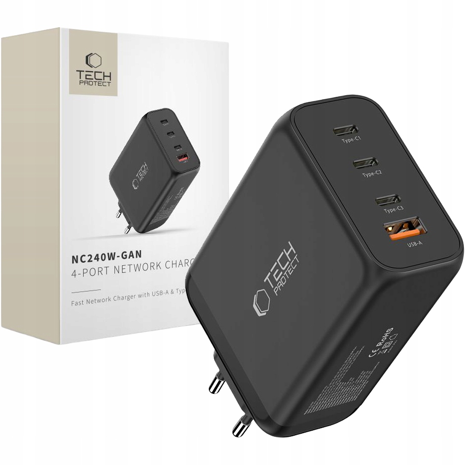 Ładowarka sieciowa 240W do laptopa Tech-Protect GaN Power Delivery, Qc 3.0