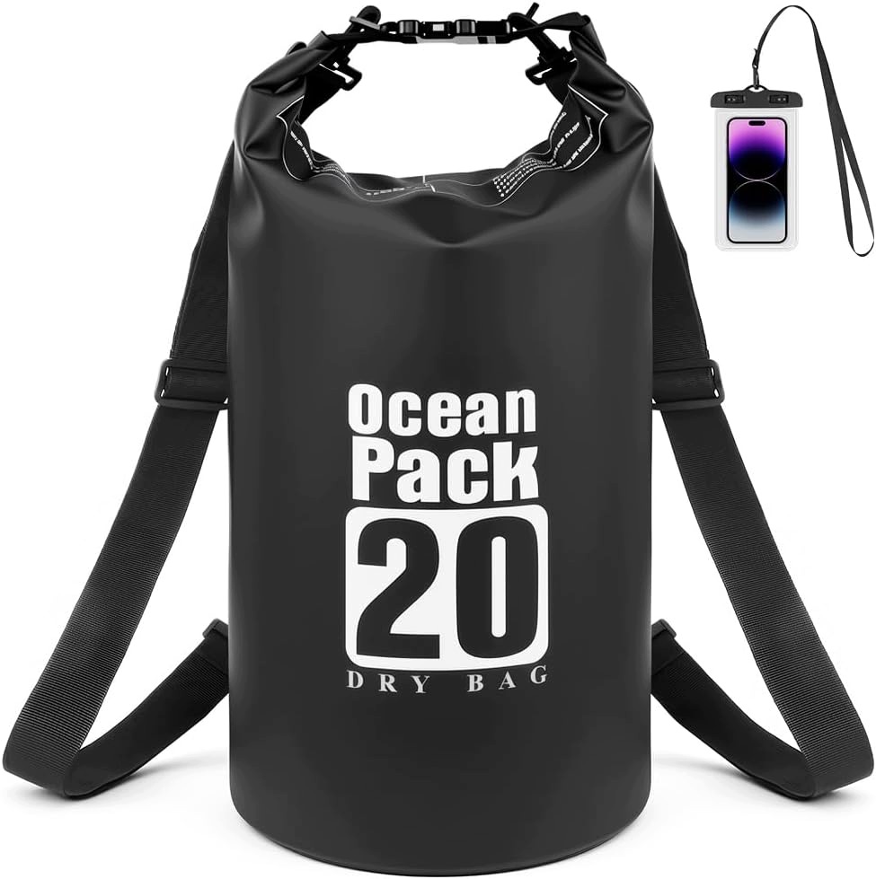 Wodoodporna torba sucha czarna 20 l worek Pvc z paskiem na ramię