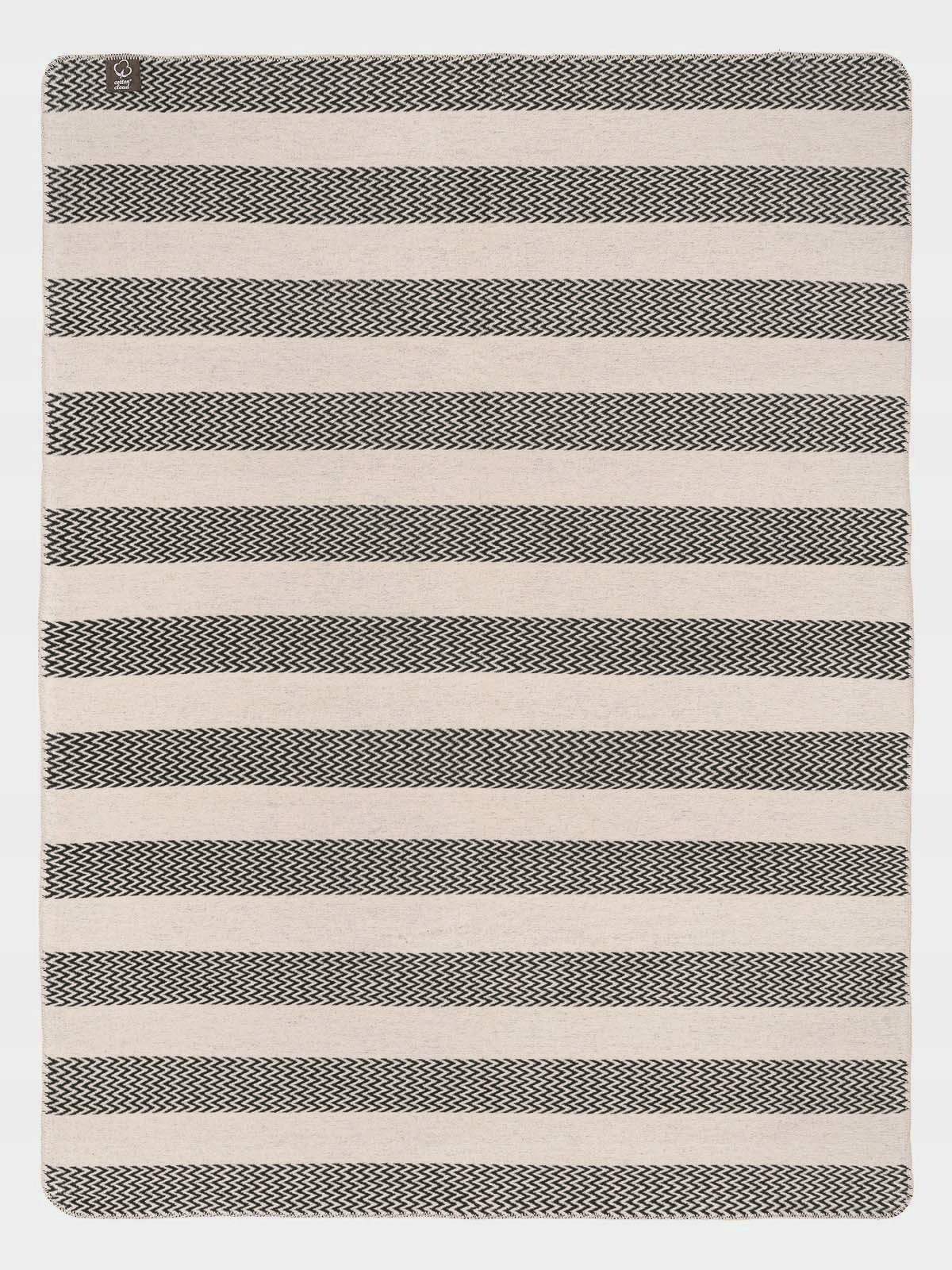 Deka bavlněno-akrylová 150x200 béžová černá s cikcakovými pruhy