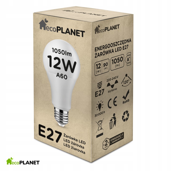 

Żarówka Led E27 A60 12W 1050lm Barwy ecoPLANET
