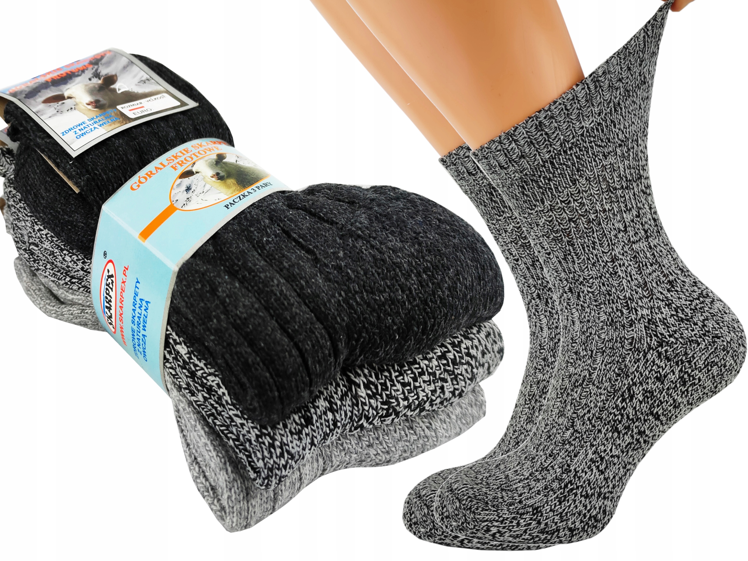 

3x Skarpety Merino Wełna Ciepłe Mocne Bezuciskowe