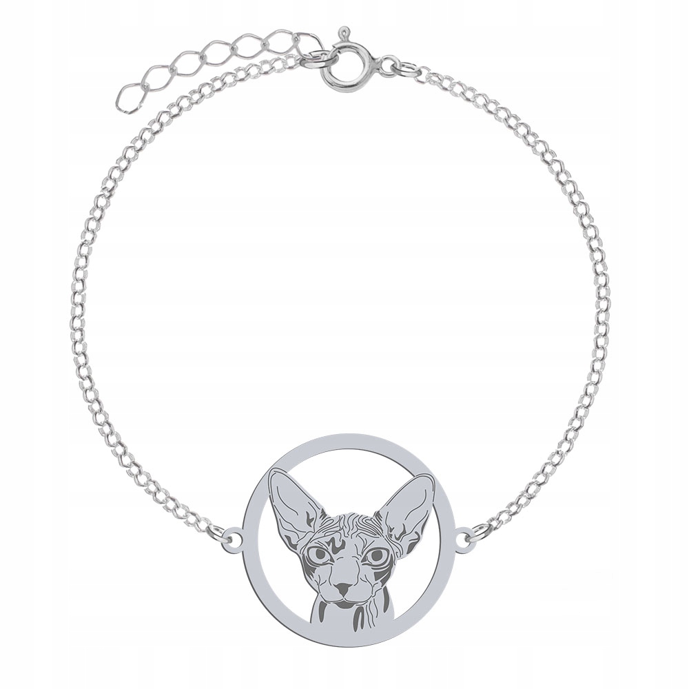 Stříbrný náramek s kočkou Sphynx 925 Dárek Šperky Žena Gravírování