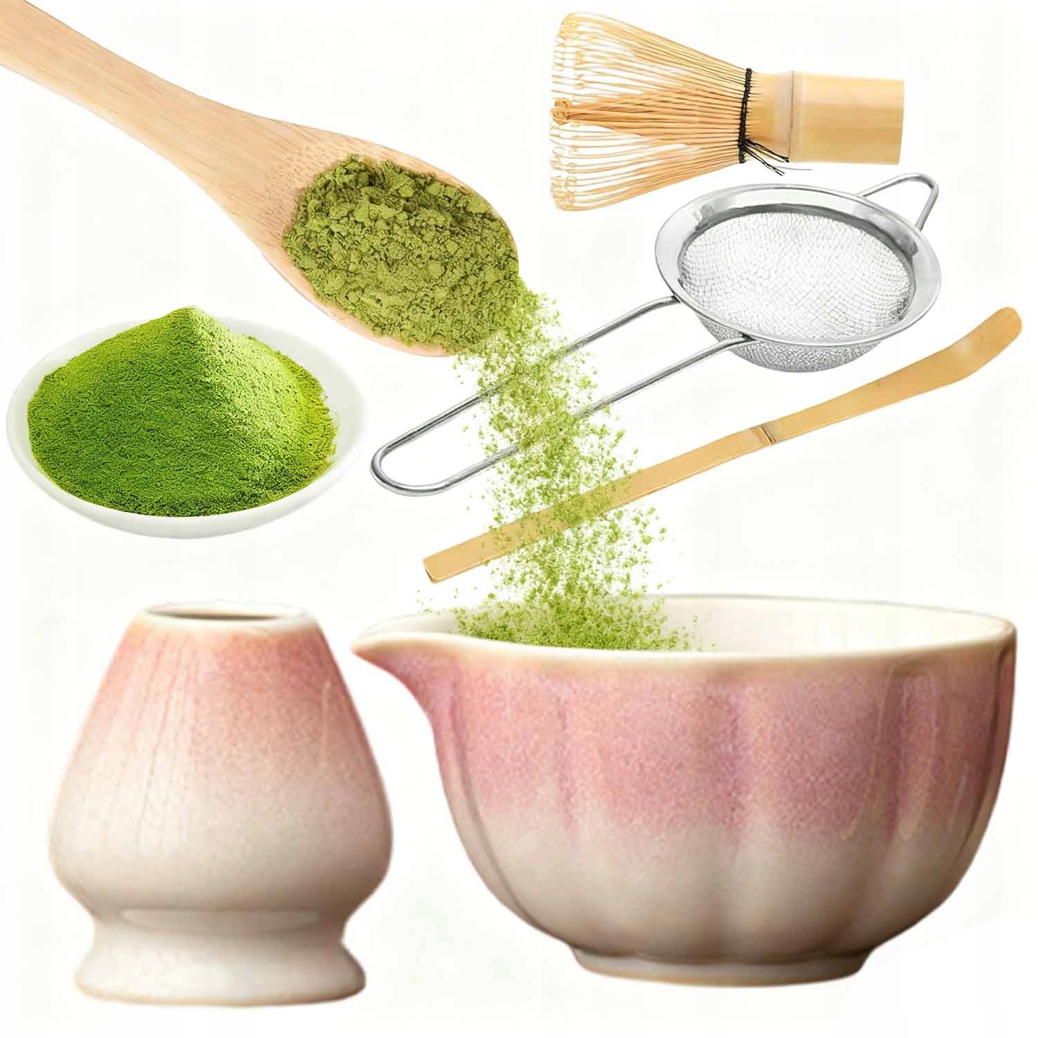 Levně Sada Nástrojů Matcha 5V1 Keramická Miska 450 ML Na Přípravu Čaje