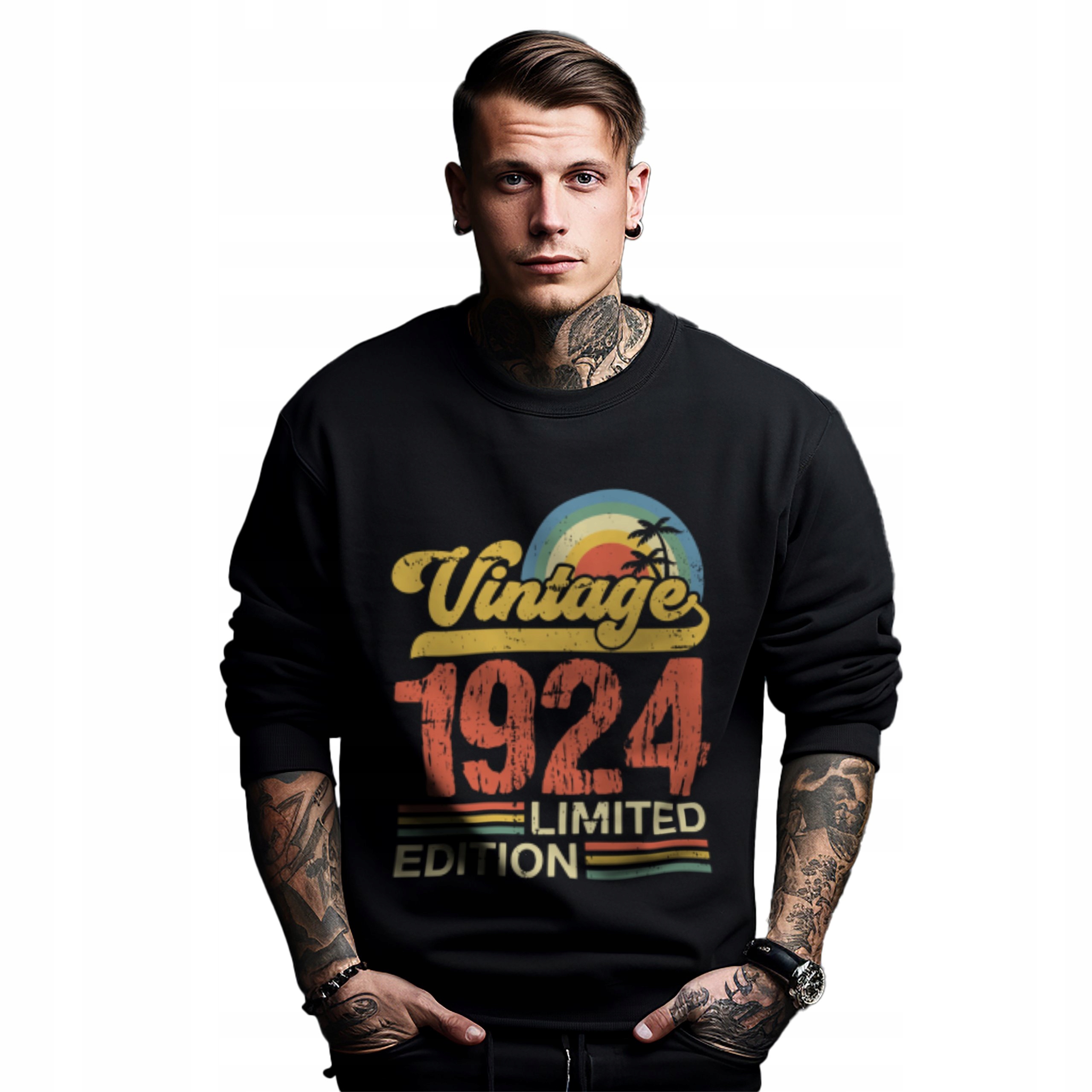 Mikina černá pánská s potiskem dárek k narozeninám, ročník Vintage 1924 Limited