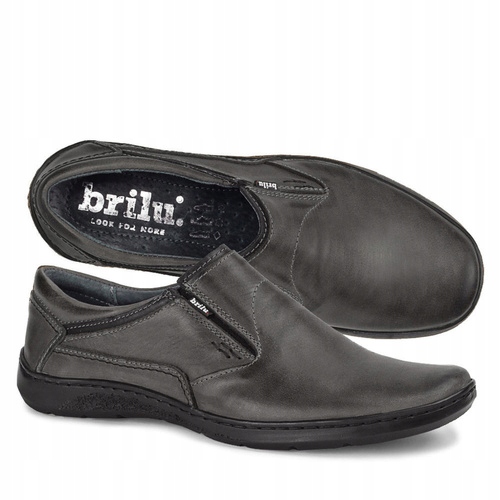 Brilu Polskie Skórzane Wkładane Półbuty Męskie Leonel Szare 44