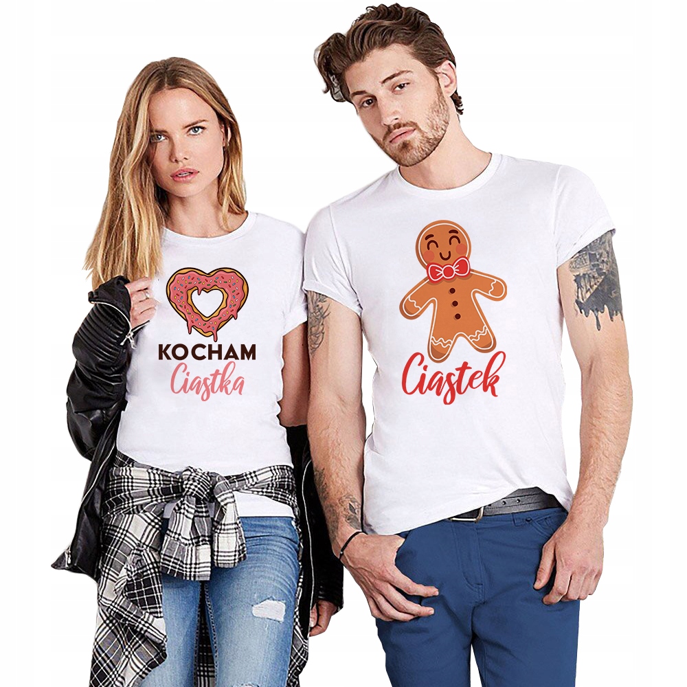 Set bílých triček pro páry Miluji Sušenky & Sušenky Na Valentýna S