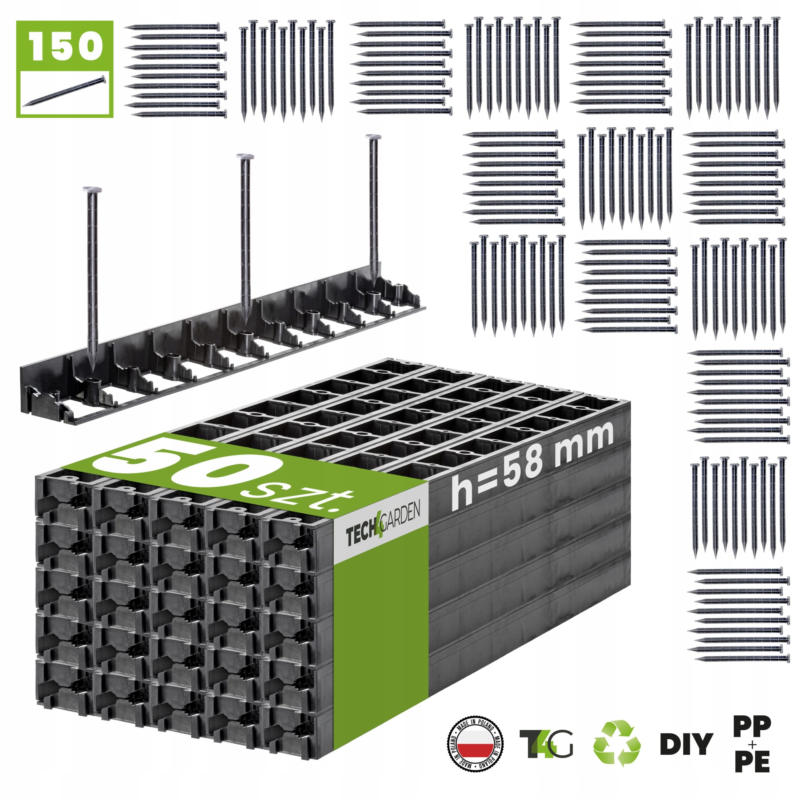 

50x Obrzeże trawnikowe ogrodowe 58 Border +150kotw