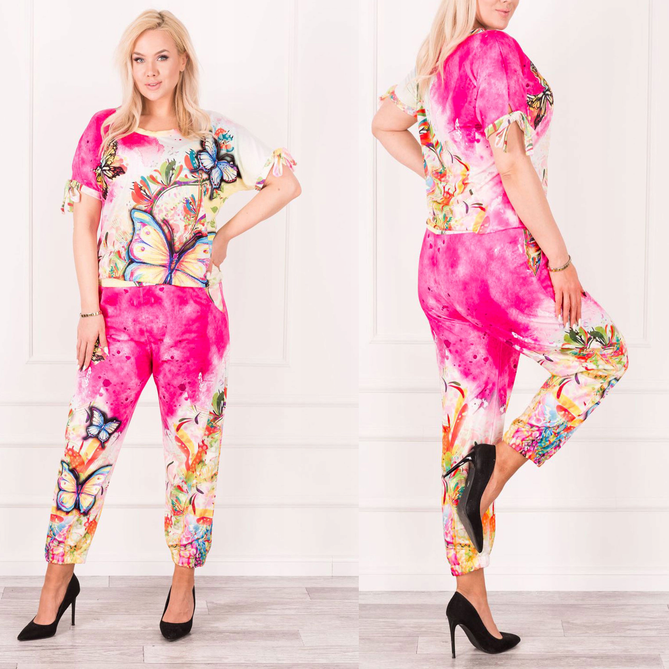 

Modny Dres Damski Komplet Różowy Motyle do5XL 721