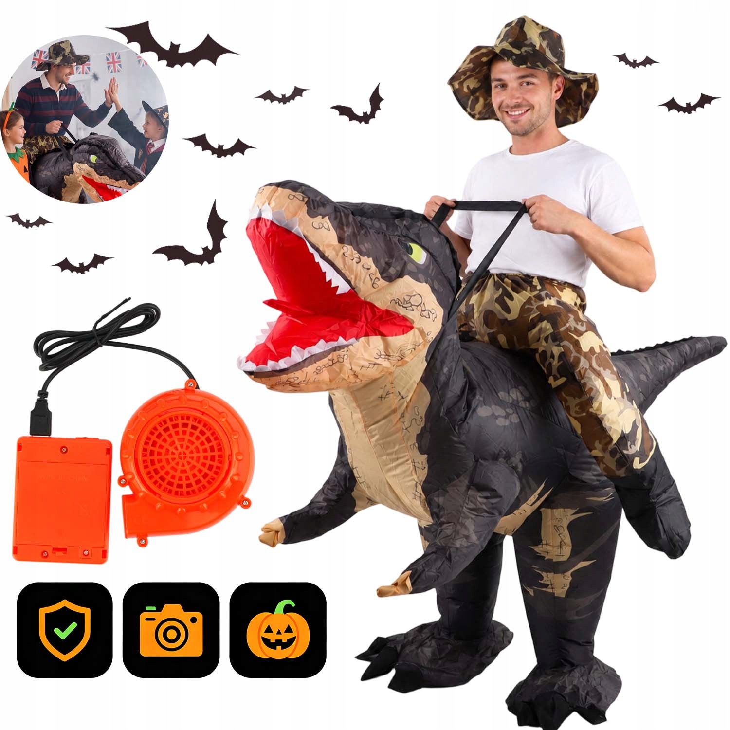 Kostým Dinosaurus T-rex Nafukovací Karnevalový Kostým Dospělý 190 CM Převlek