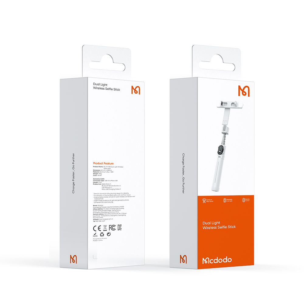 Double Shot kijek selfie, stick, tripod, bluetooth, statyw, czarny, Mcdodo Łączność bezprzewodowa