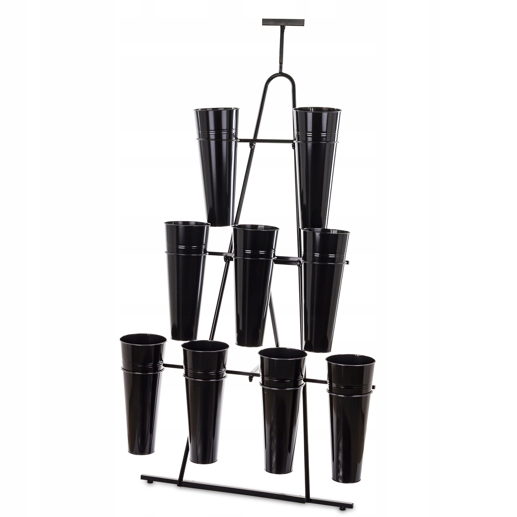Čierny stojan na kvety do kvetinárstva Veľký kovový poschodový s vázami