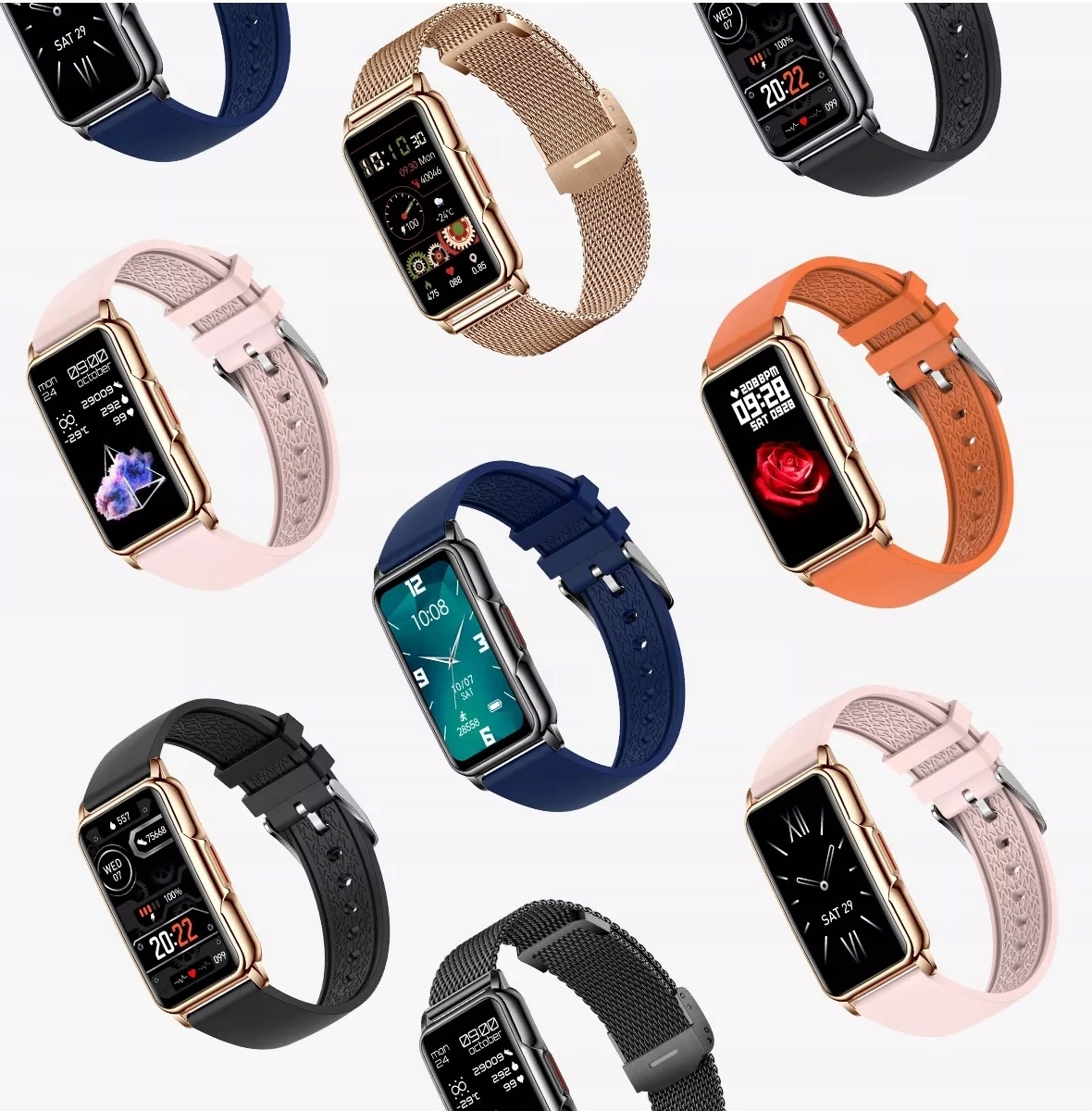 SMARTWATCH SMARTBAND ZEGAREK DAMSKI OPASKA KROKI CIŚNIENIE PULS Materiał koperty stal