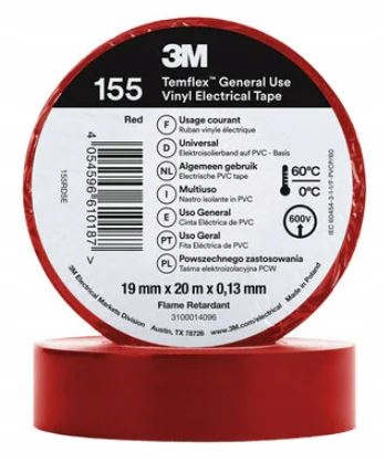 

3M Temflex 155 Winylowa taśma czerwony 19mm x 20m