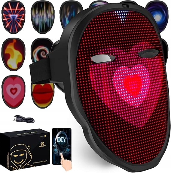 Led Rgb Párty Maska Megoo Programovatelná Bluetooth Digitální Cosplay