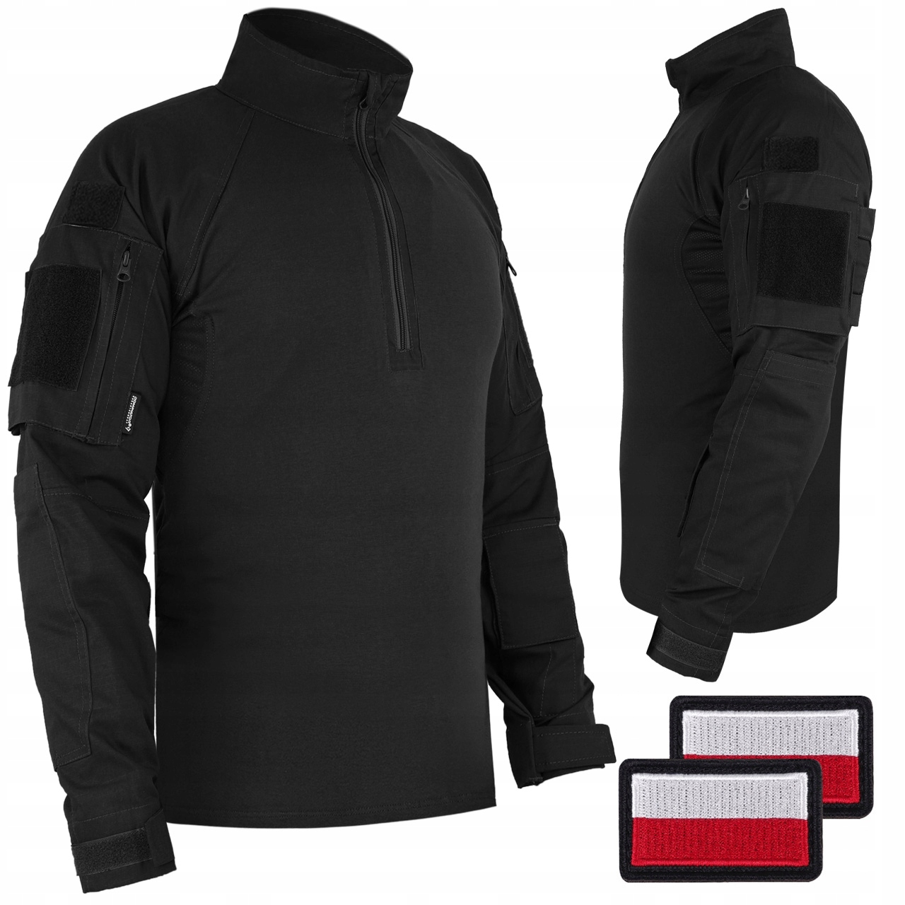 Bluza Taktyczna Wojskowa Combat Shirt Dominator Black Czarna 2 Flagi XXL