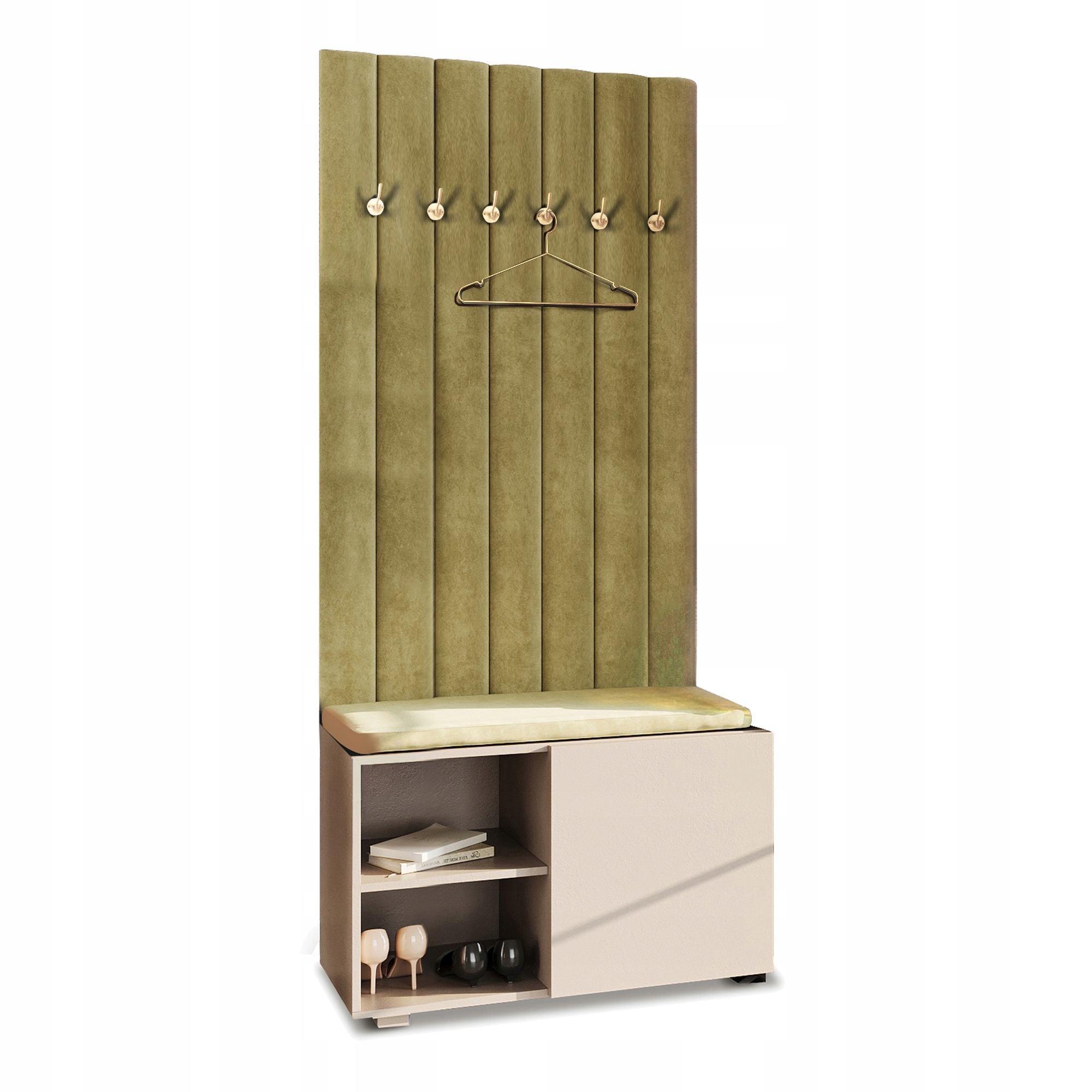 Šatní skříň do předsíně, věšák, sedák, čalouněný, béžová barva Aria Pto 32