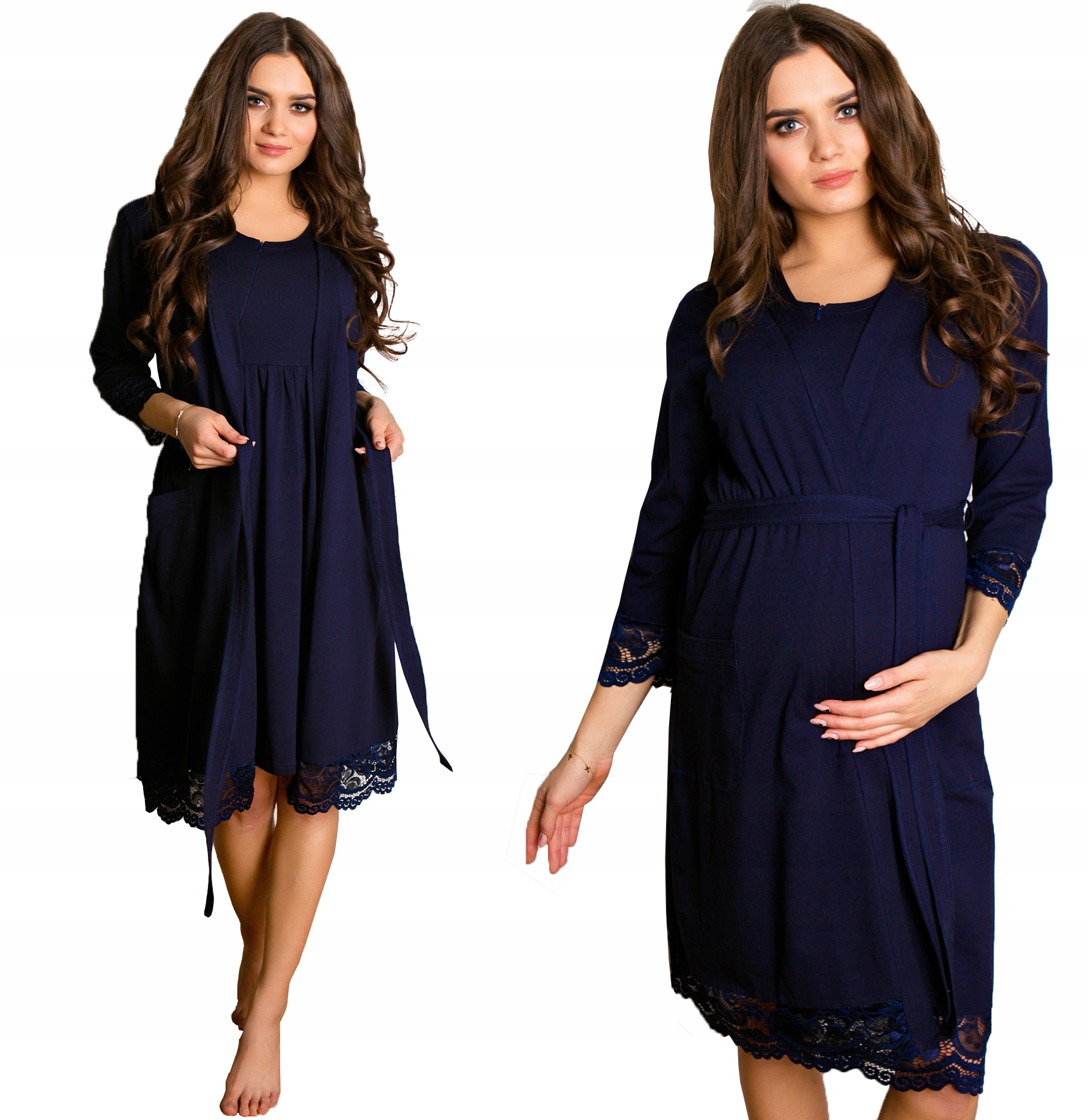 Dámský Těhotenský Župan Bavlněný Župan Krajkový S