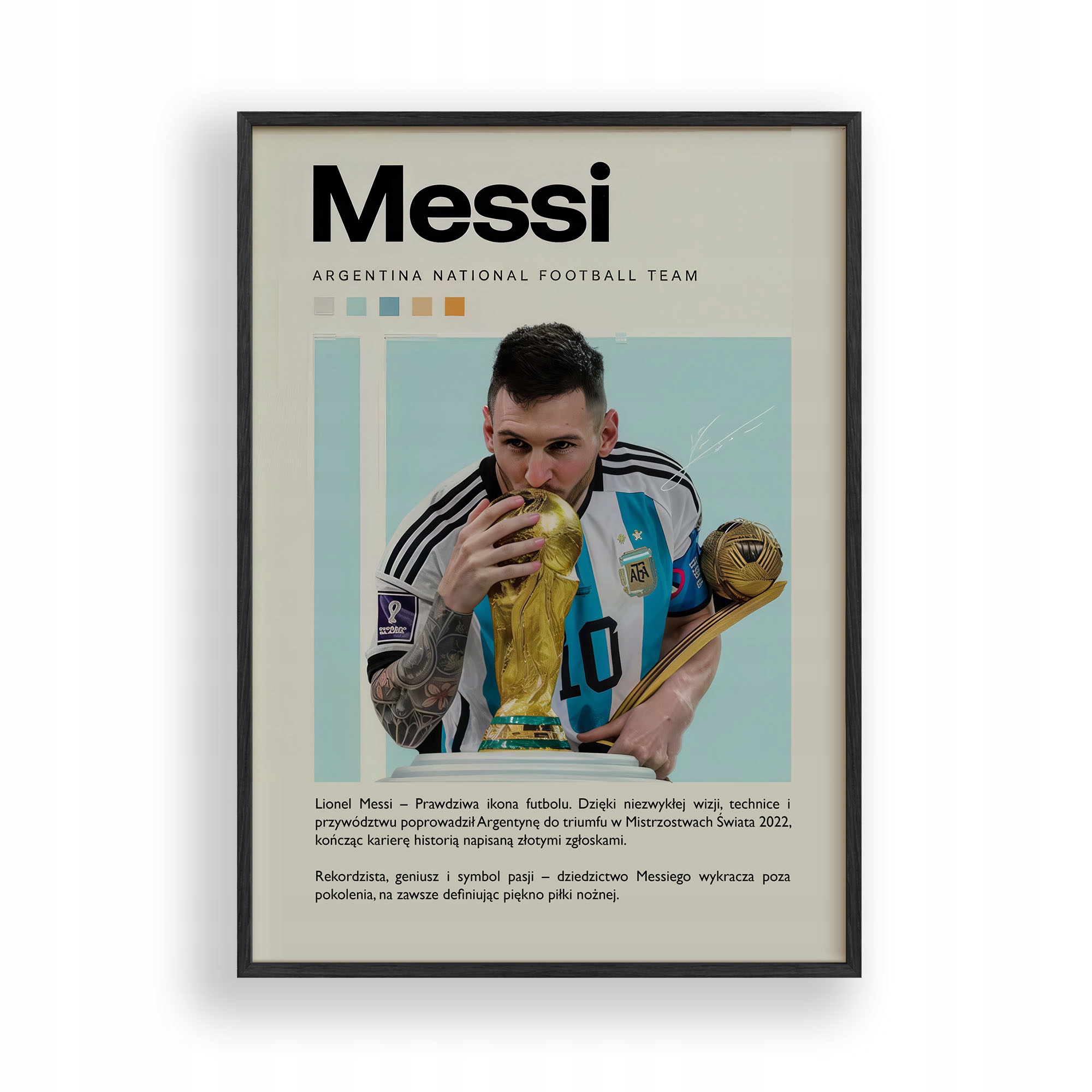 Plakát s Messim k Mistrovství světa ve fotbale 2022 v černém dřevěném Rámeček 30x40 cm