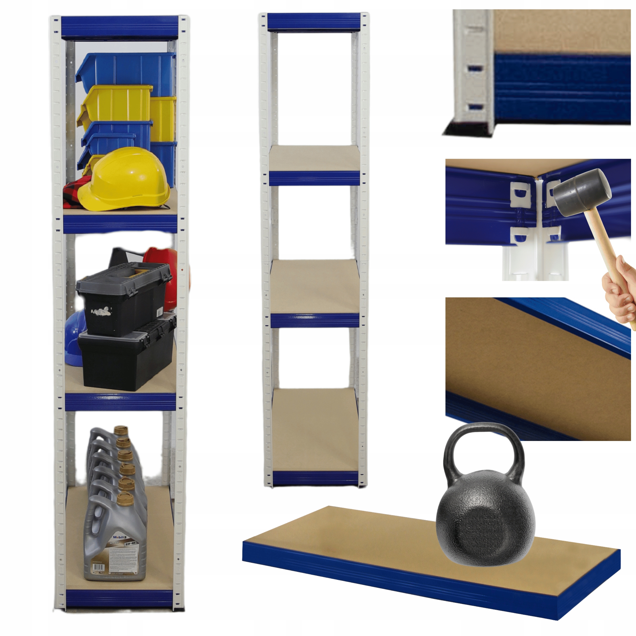 Kovový skladový regál s garážovým stojanom Helios 180x60x60 cm 4Px175 kg Pl