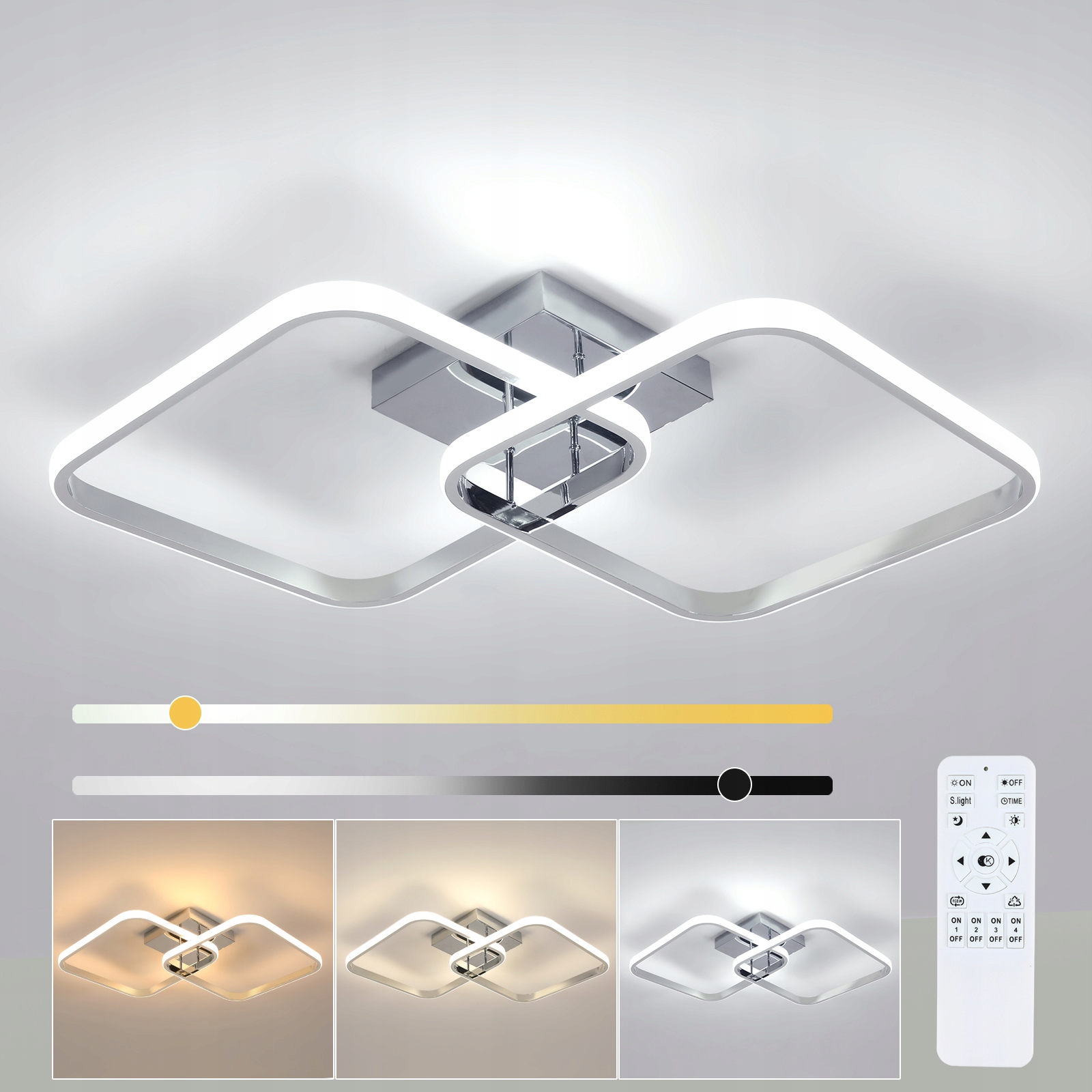 Led Stropní Svítidlo Závěsné Chrom Čtverec Moderní Stmívatelné Dálkové Ovládání 50W