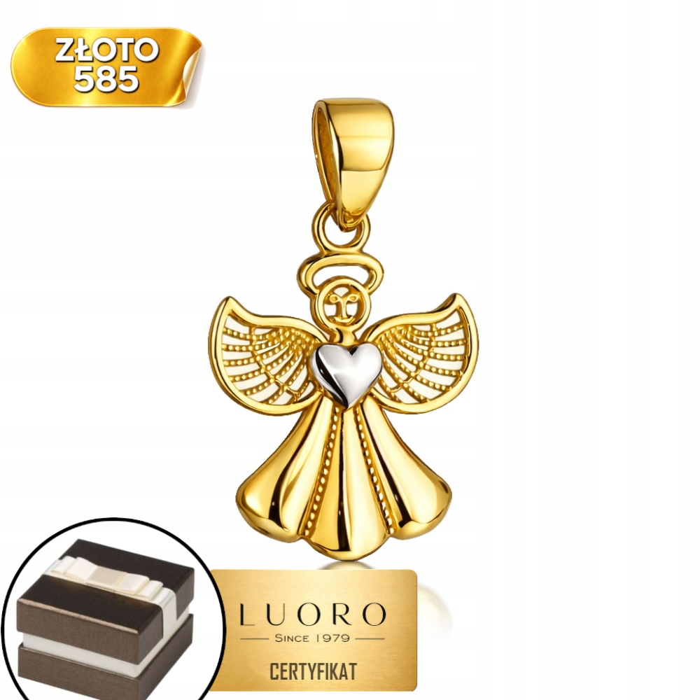 Zlatý Přívěsek 585 14K Andílek Se Srdíčkem Dvoubarevný 20 MM Elegantní
