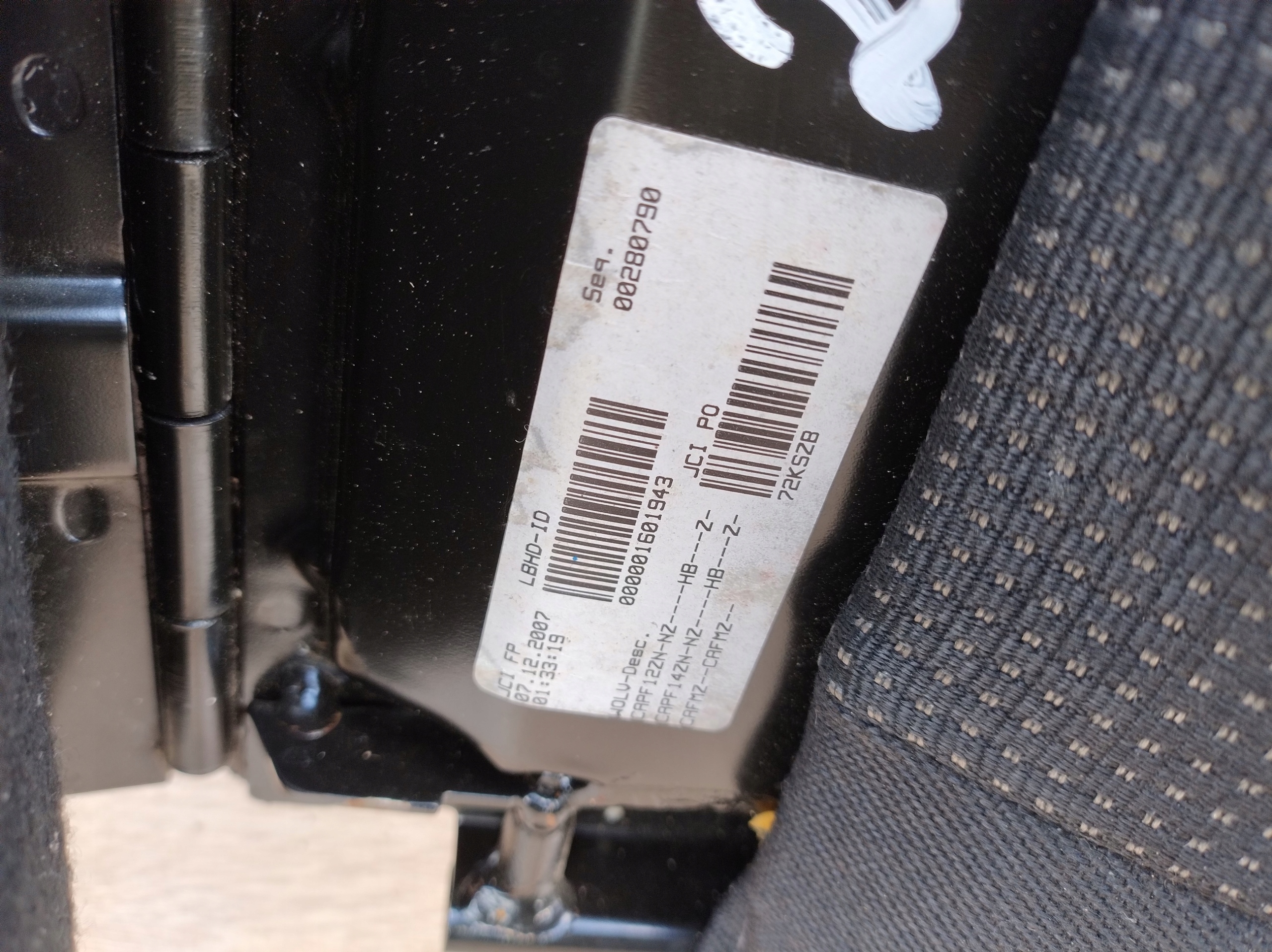 OPEL ZAFIRA B LINKS SITZ HECK HINTEN MATERIAL 72KSZB 22