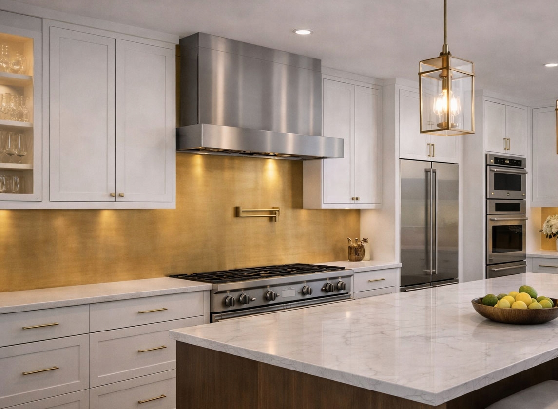 Złote panele ścienne do kuchni mosiężne na wymiar panel nadblatowy