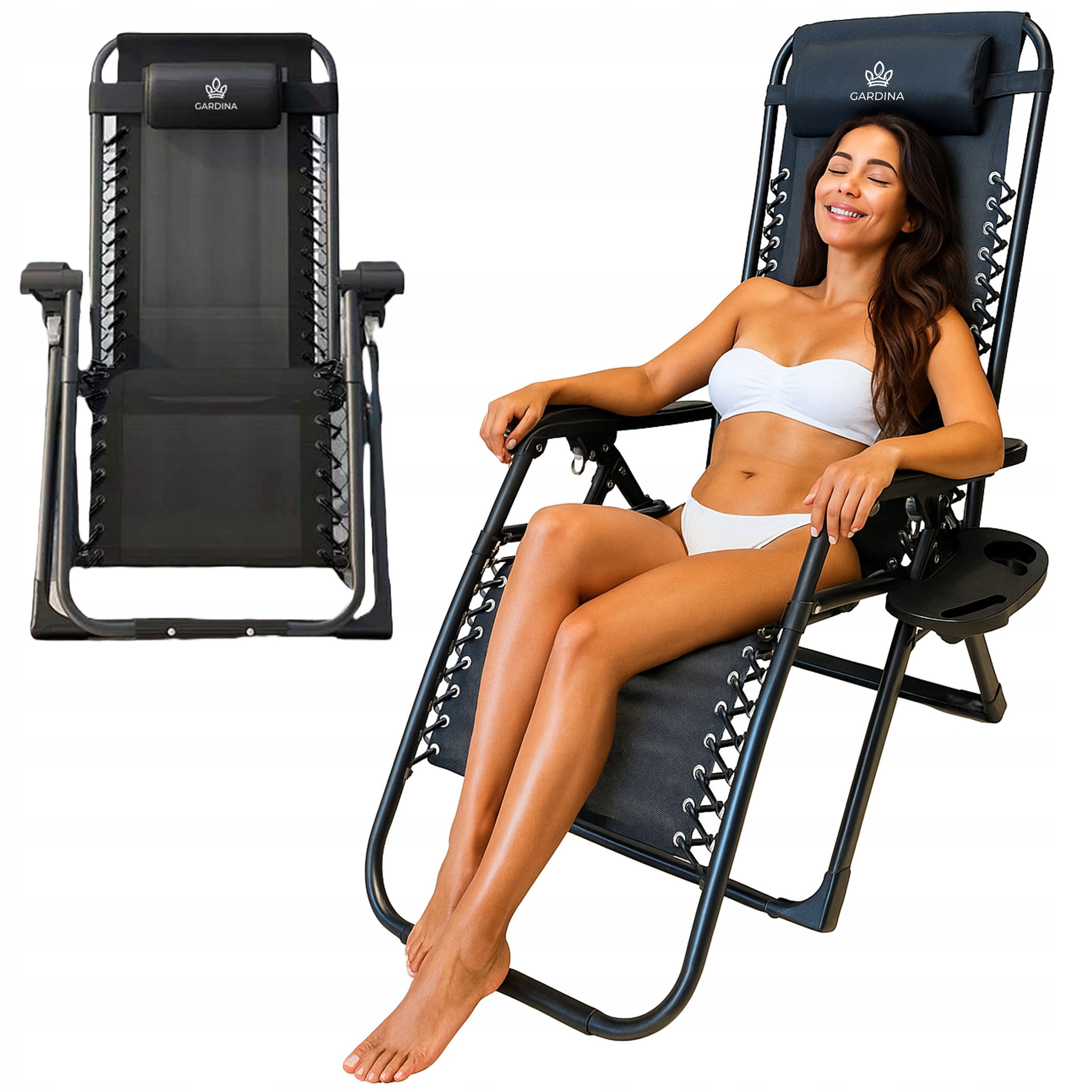 Fotel Leżak Ogrodowy Plażowy Składany Rozkładany +stolik I Zagłówek