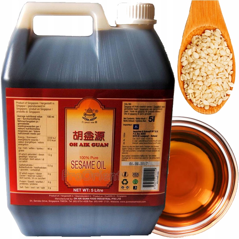 Olej Sezamowy z Prażonych Ziaren Sezamu Nierafinowany 5000ml 5L Oh Aik Guan