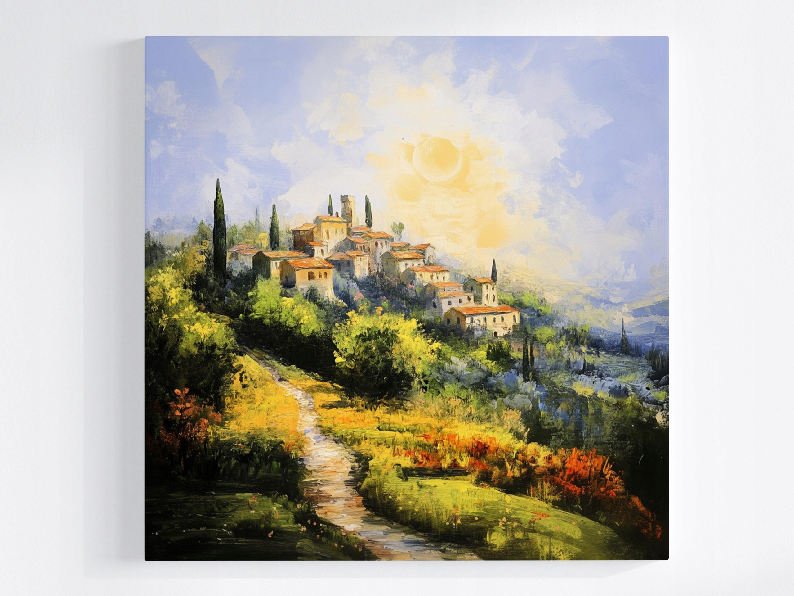 Obraz Na Plátně Canvas Vesnice Itálie Toskánsko Kopce Cypřiš Slunce 80x80