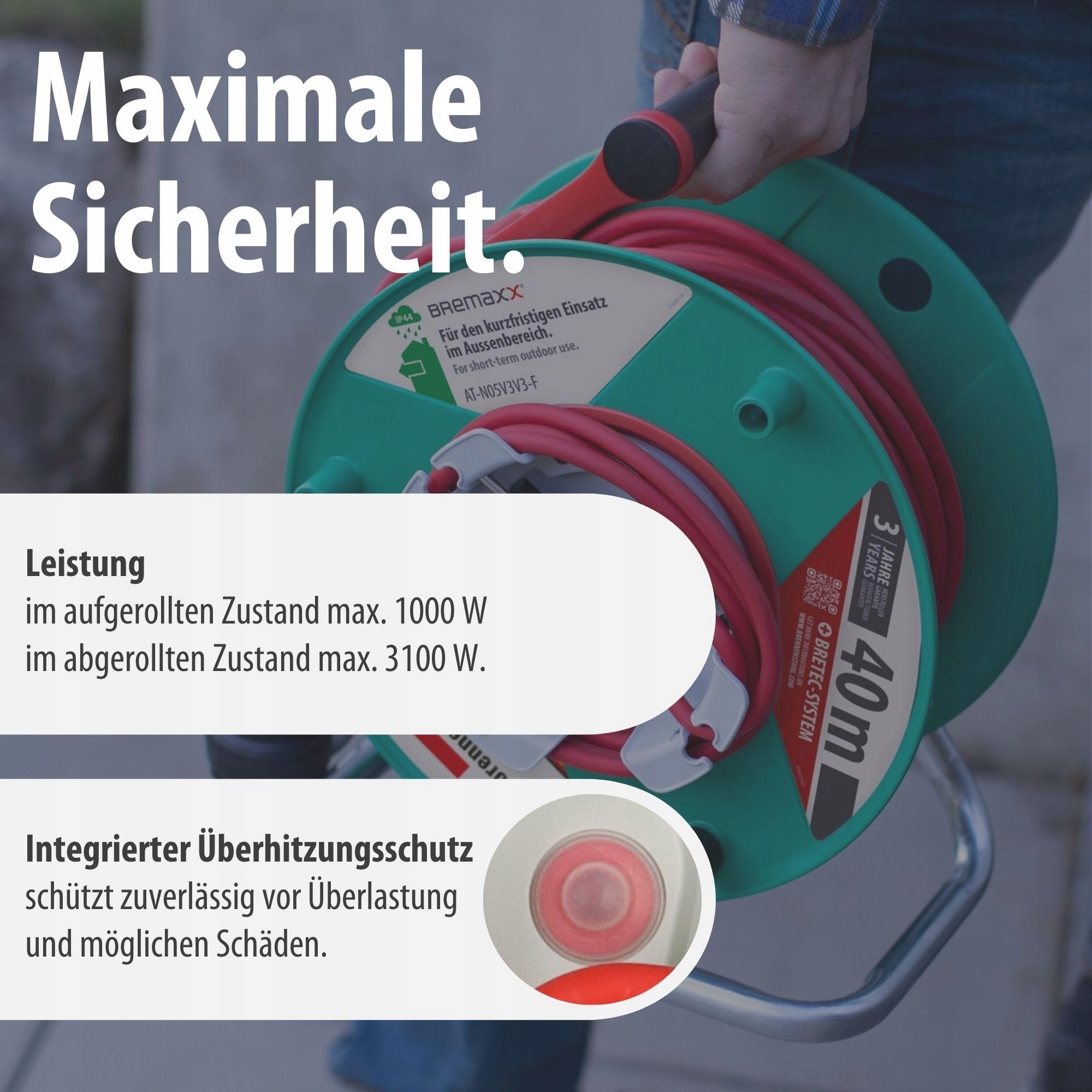 BRENNENSTUHL Kabeltrommel Ogrodowa IP44 40m Czerwony Na Zewnątrz — miniatura 5
