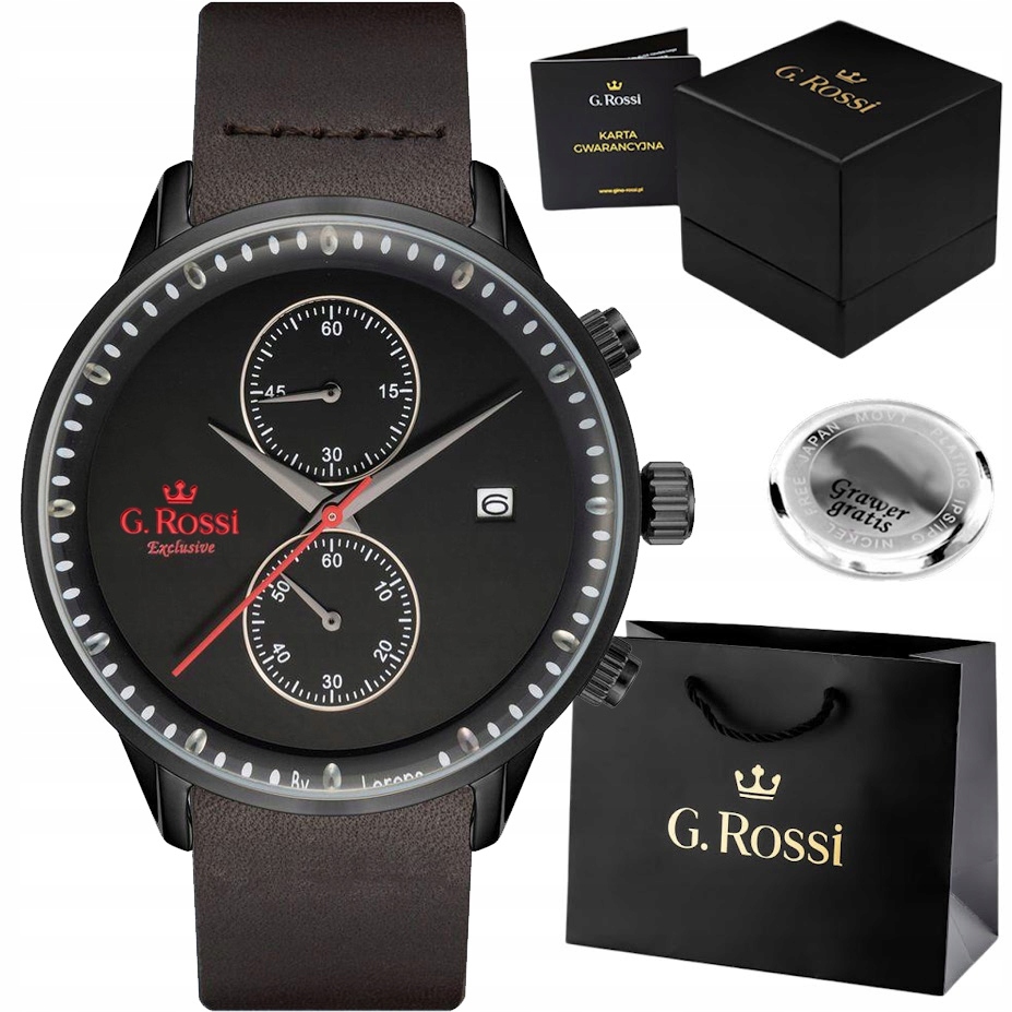 Pánské hodinky G. Rossi Exclusive kožené chronograf a datumovka Gravírování
