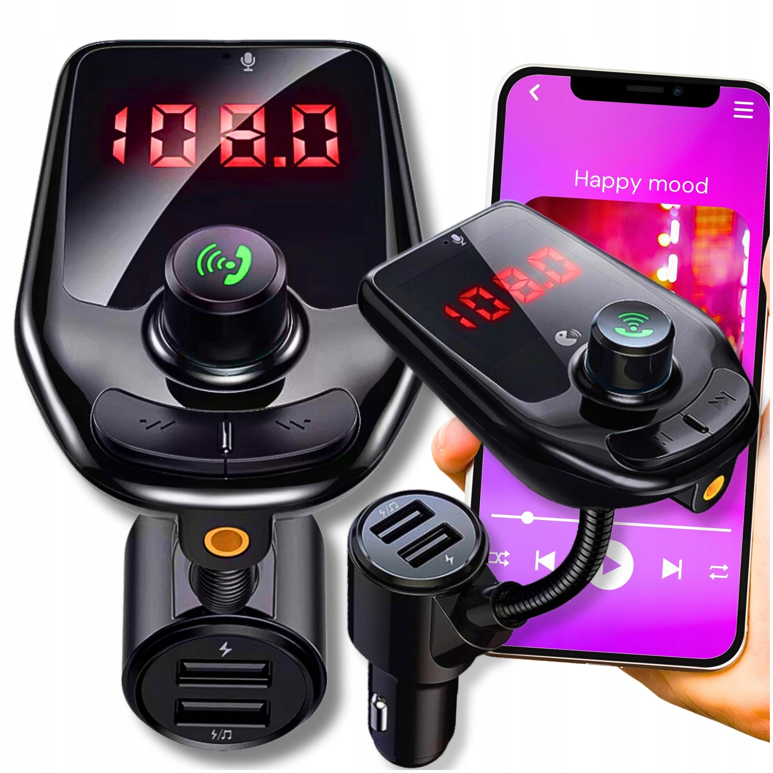 TRANSMITER SAMOCHODOWY BLUETOOTH FM MP3 SZYBKA ŁADOWARKA 2xUSB Typ-C Jack