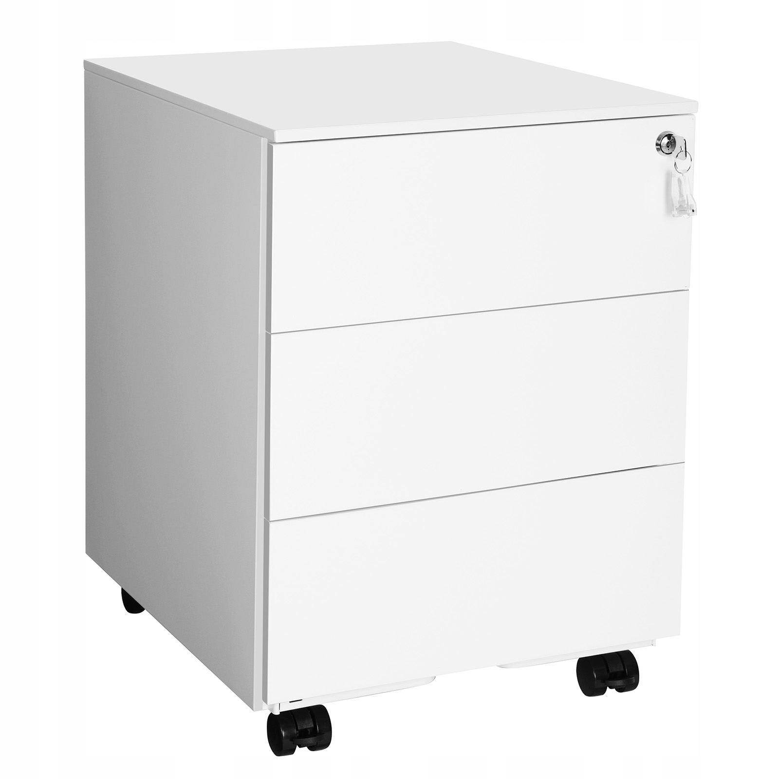 Kontenerek Biurowy na Kółkach z Szufladami na Klucz Mobilna Szafka Biała
