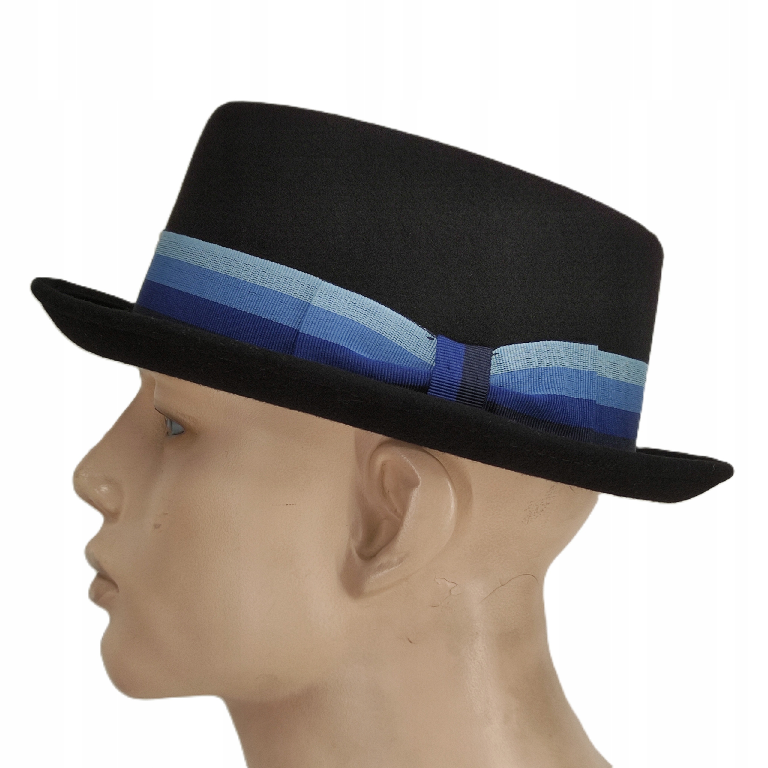 Černý klobouk Pork Pie plstěný vlněný jazzový umělec Roch Polský 57 cm