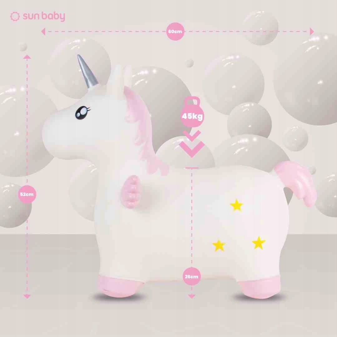 Skoczek gumowy dla dzieci JEDNOROŻEC 55 cm biały różowy ze skrzydełkami do Materiał guma