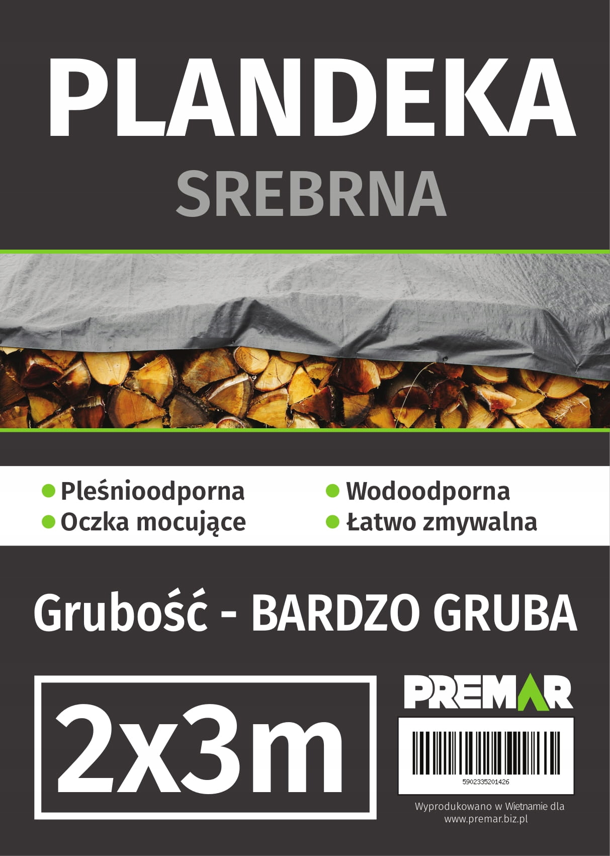 PLANDEKA 2X3M SREBRNA BARDZO GRUBA OKRYCIOWA WODOODPORNA Z OCZKAMI Producent Premar