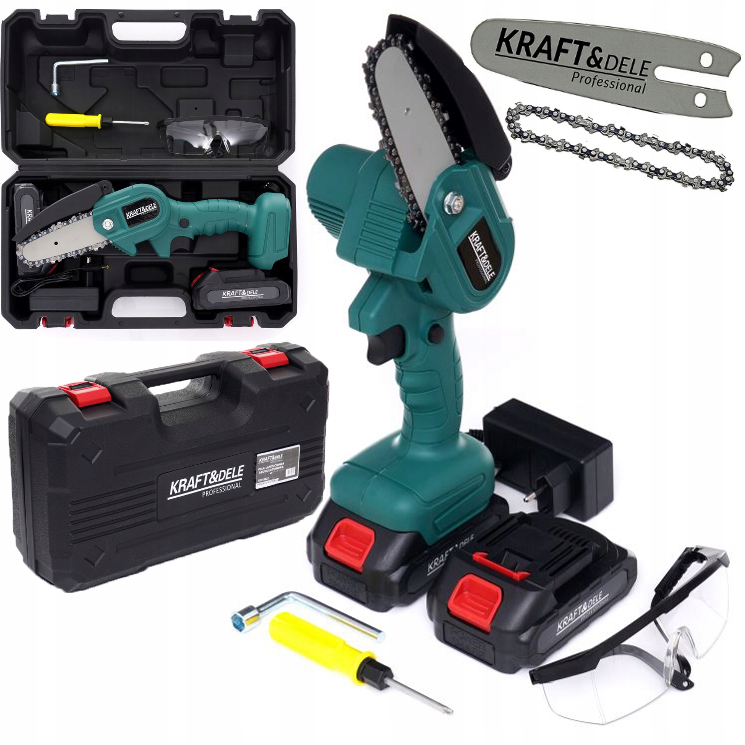 Piła Łańcuchowa Akumulatorowa Do Gałęzi Drewna 2xAKU Mocna Mini Pilarka Pro