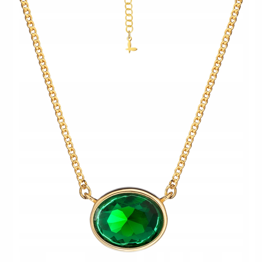 Naszyjnik Pozłacany Celebrytka Cyrkonia Zielona Łańcuszek Srebro 925 Sadva