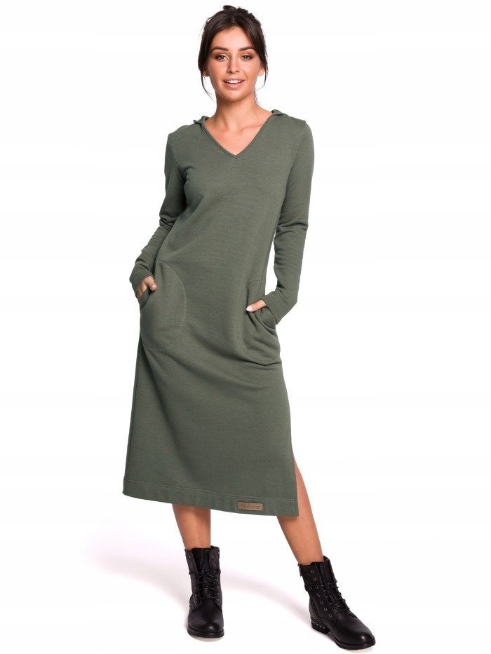 

Eu XXL B128 Sukienka maxi z kapturem - khaki Eu XX