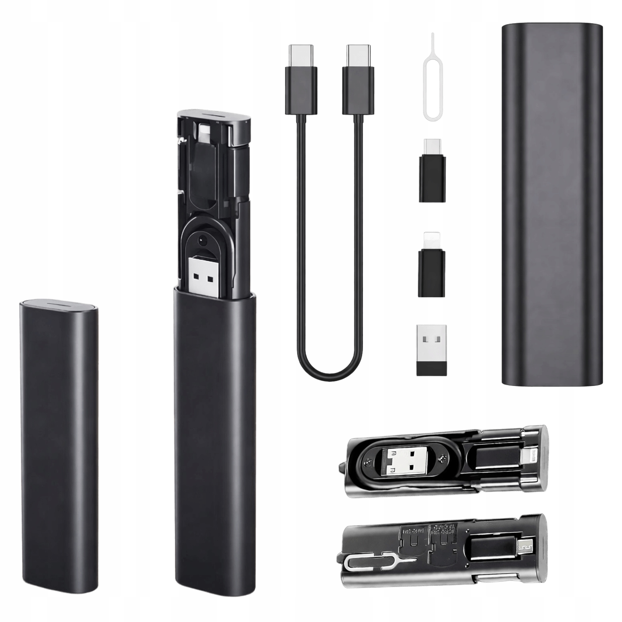 PODRÓŻNY ZESTAW KABLI ADAPTERÓW USB DO TELEFONU KOMPUTERA Z ETUI