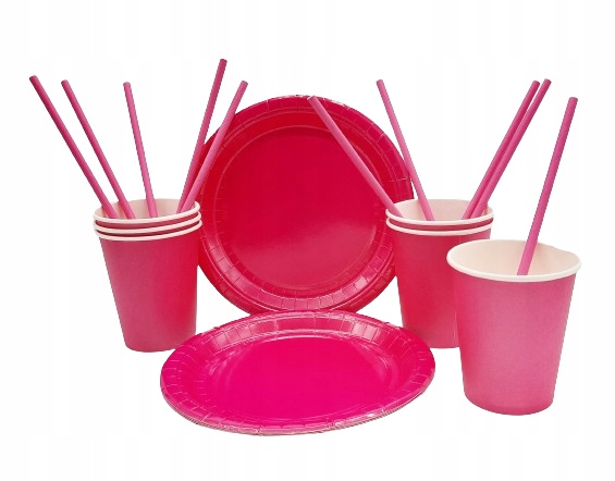 ZESTAW RÓŻOWY TALERZYKI + KUBECZKI + SŁOMKI BARBIE PARTY