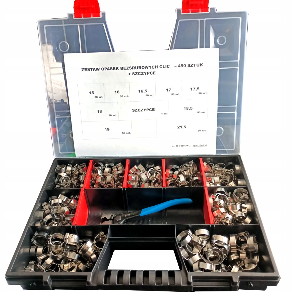 ZESTAW OPASEK BEZŚRUBOWYCH CLIC - 450 SZTUK + SZCZYPCE