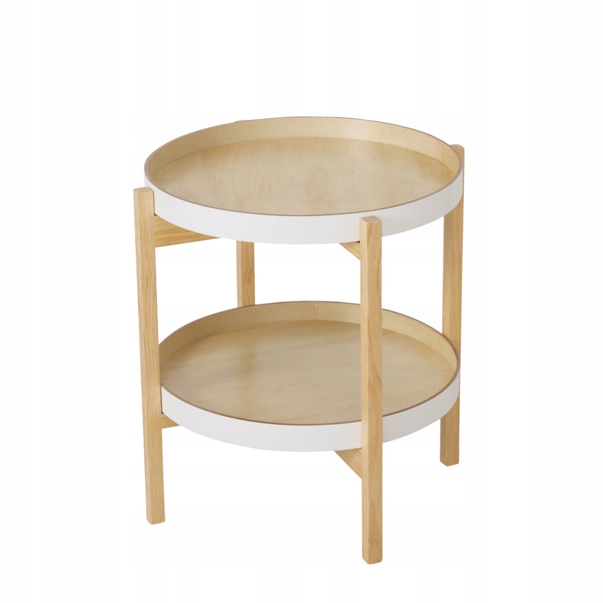 Stolík Béžový Okrúhly Dvojúrovňový Drevený Štýlový Dragan 50X51 CM