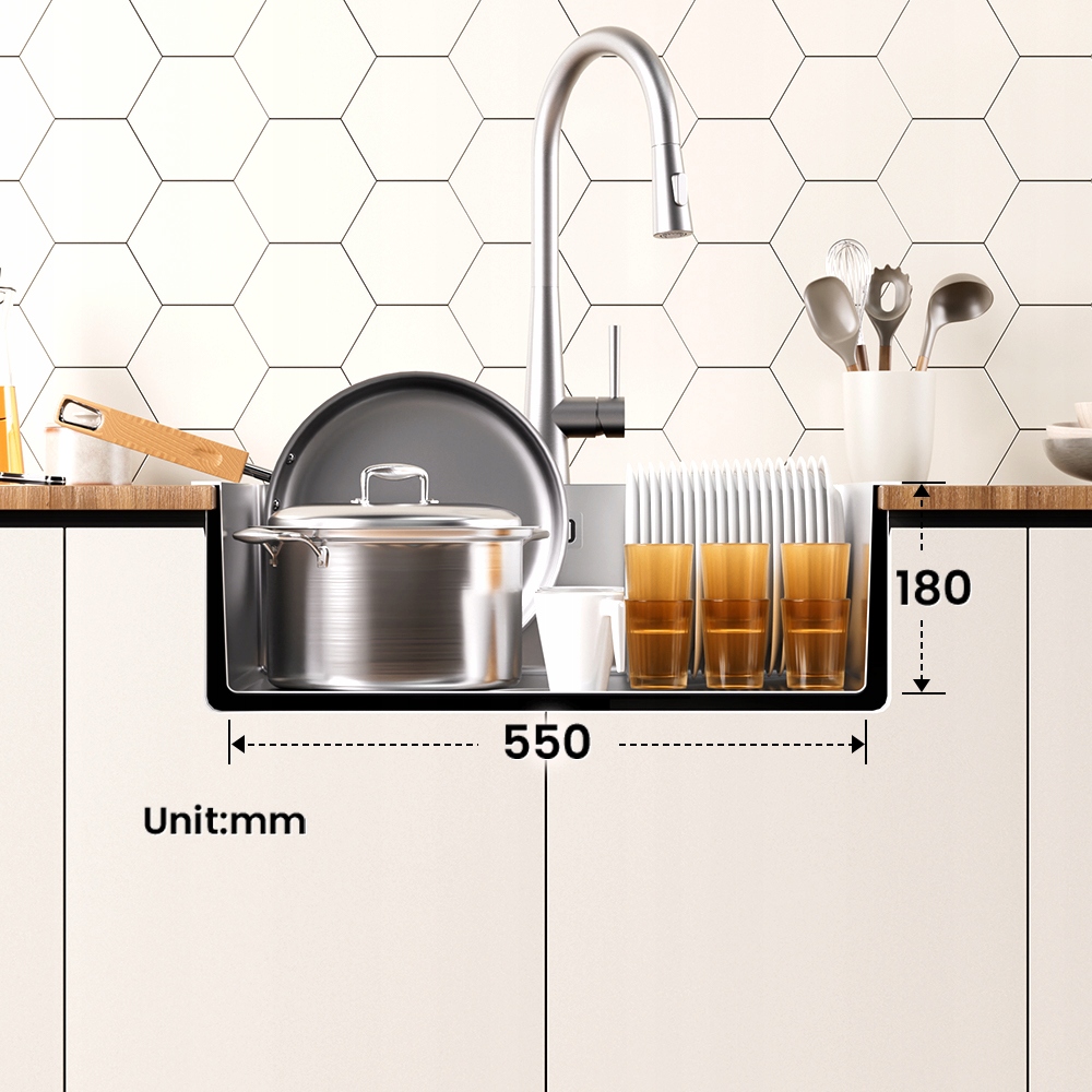 Zlewozmywak Jednokomorowy Stalowy 60x44CM z Koszyk i Syfon Kod producenta CHG10001SE