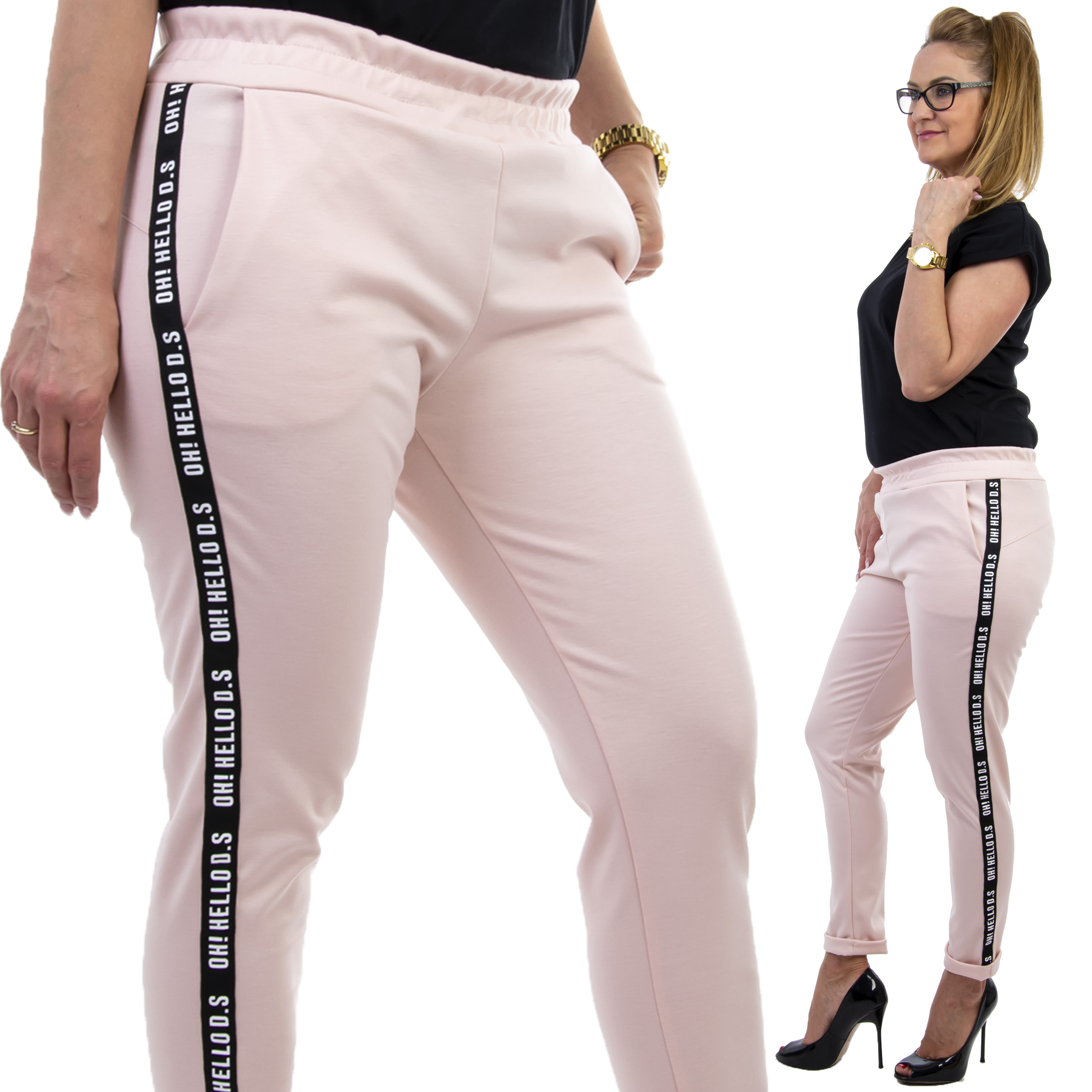 

S260 Spodnie z Lampasem Dres Różowe r. S (36)