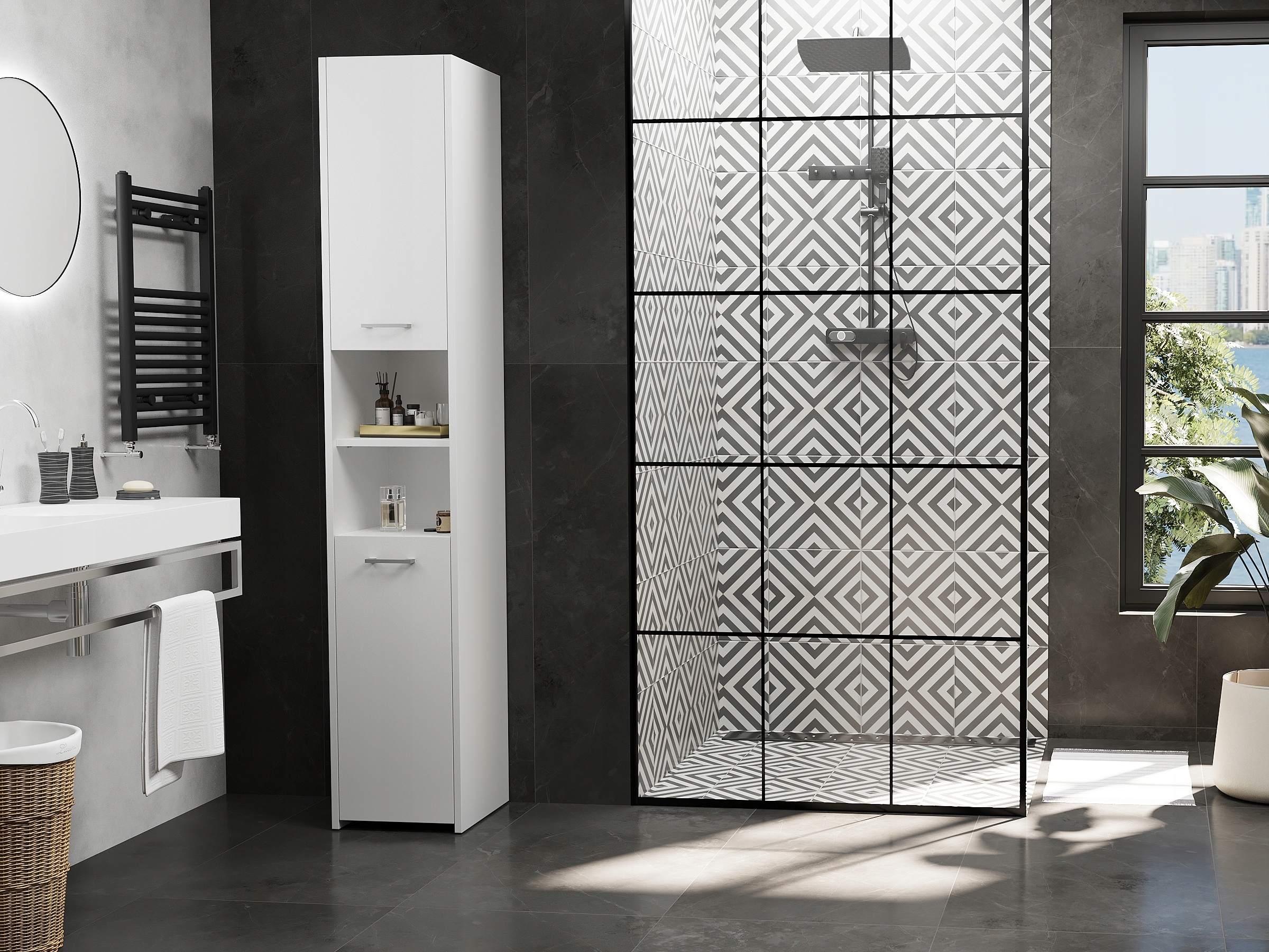 SZAFKA ŁAZIENKOWA REGAŁ SŁUPEK 30CM BIAŁA PL L-30