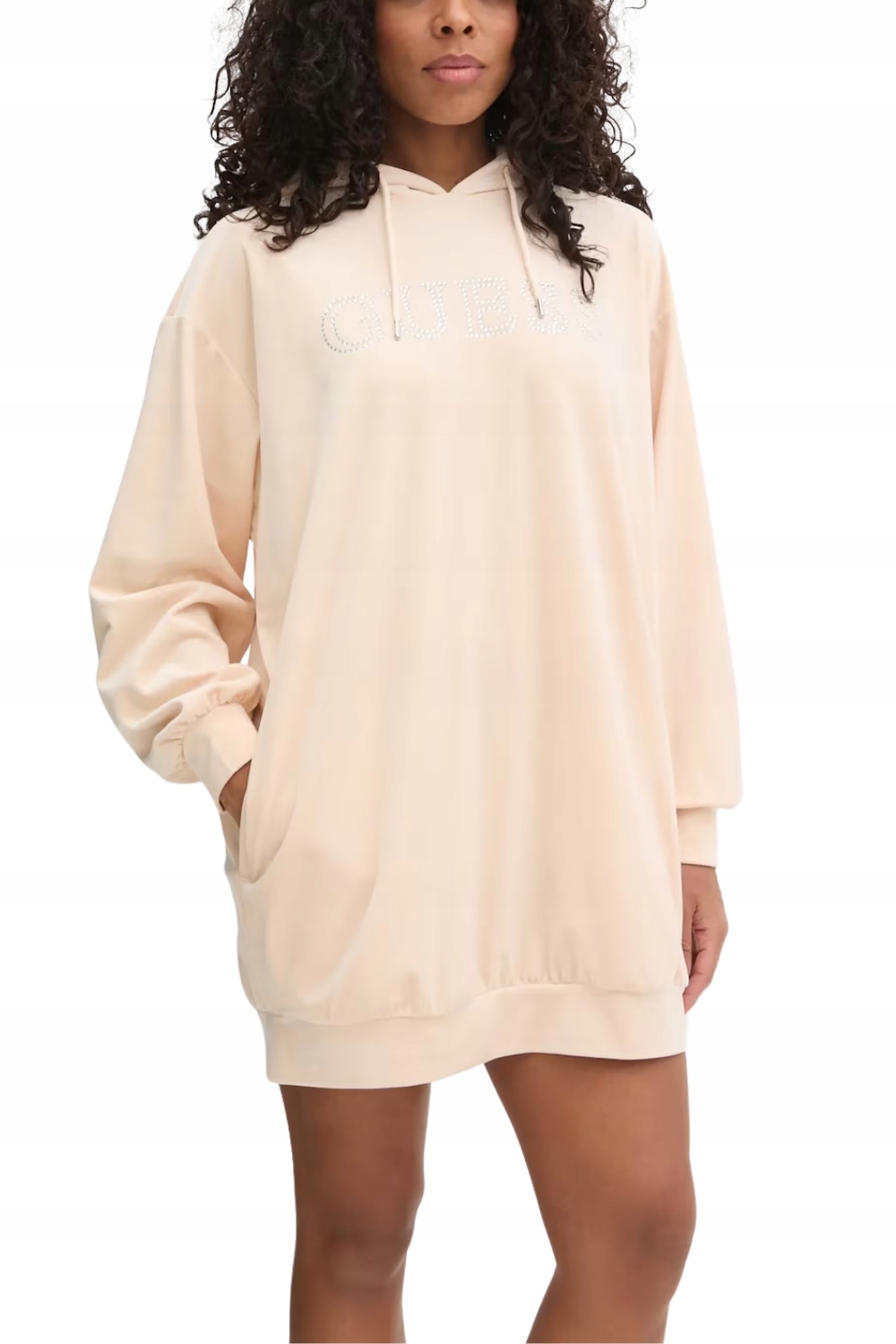 Guess Béžová dámská dlouhá velurová mikina Couture M