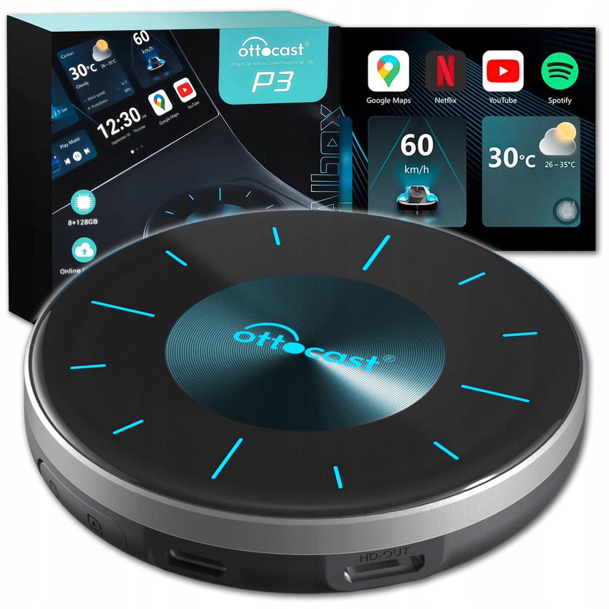 Ottocast OttoAibox P3 128 Gb Bezprzewodowy CarPlay Android Auto Tv Box Hdmi