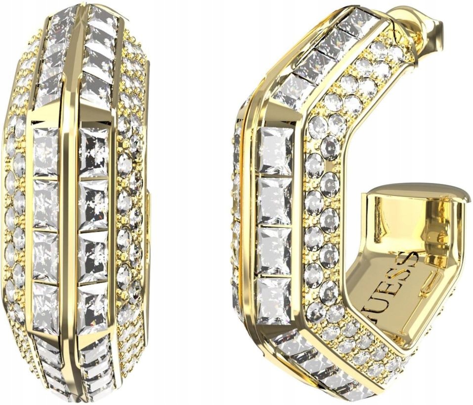 Módní Zlaté Náušnice Guess Lioness Queen Oktagonální Křišťály Pave